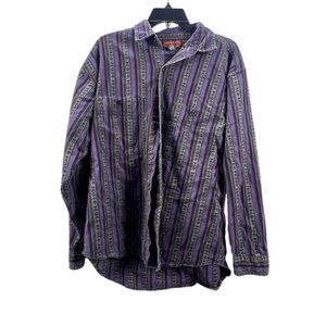 Shah Safari Striped Button-Up Shirt Purple Green Cotton Mens L Casual Vacation